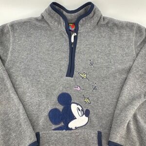 VTG Mickey Unlimited Fleece Pullover Women 2X Gray Quarter Zip Mickey Mouse